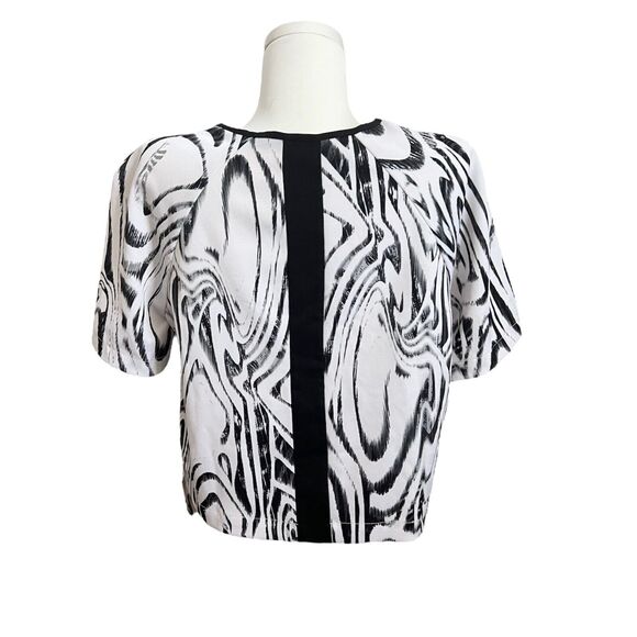 SUBOO TANZANIA Crop Top Short Slv Black White US Sz 4 AU 8 Hi Lo Blouse - Picture 2 of 4